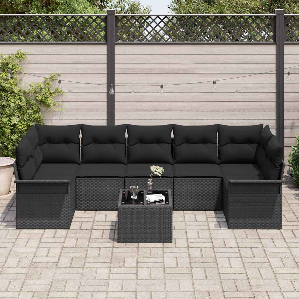 Set Divano da Giardino con cuscino 8 pcs Nero polyrattan | homemem39