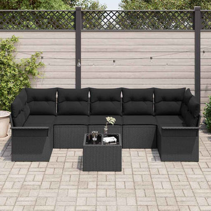 Set Divano da Giardino con cuscino 8 pcs Nero polyrattan | homemem39