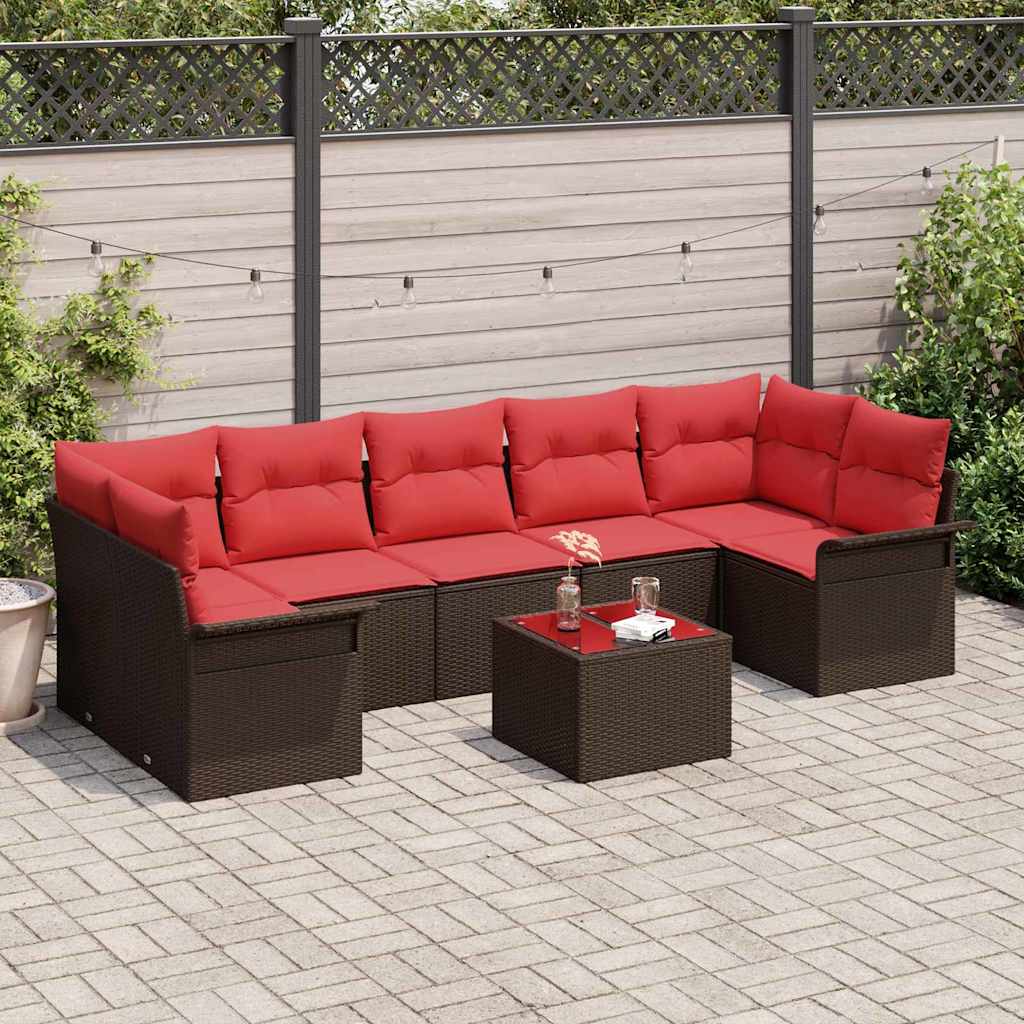 Set Divano da Giardino 8 pcs Beige e Rosso polyrattan | homemem39