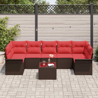 Set Divano da Giardino 8 pcs Beige e Rosso polyrattan