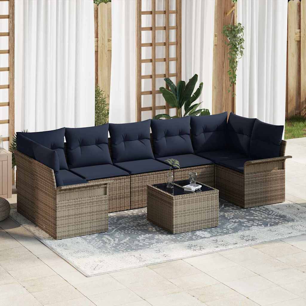 Set Divano da Giardino 8 pcs Grigio e Blu Navy polyrattan | homemem39