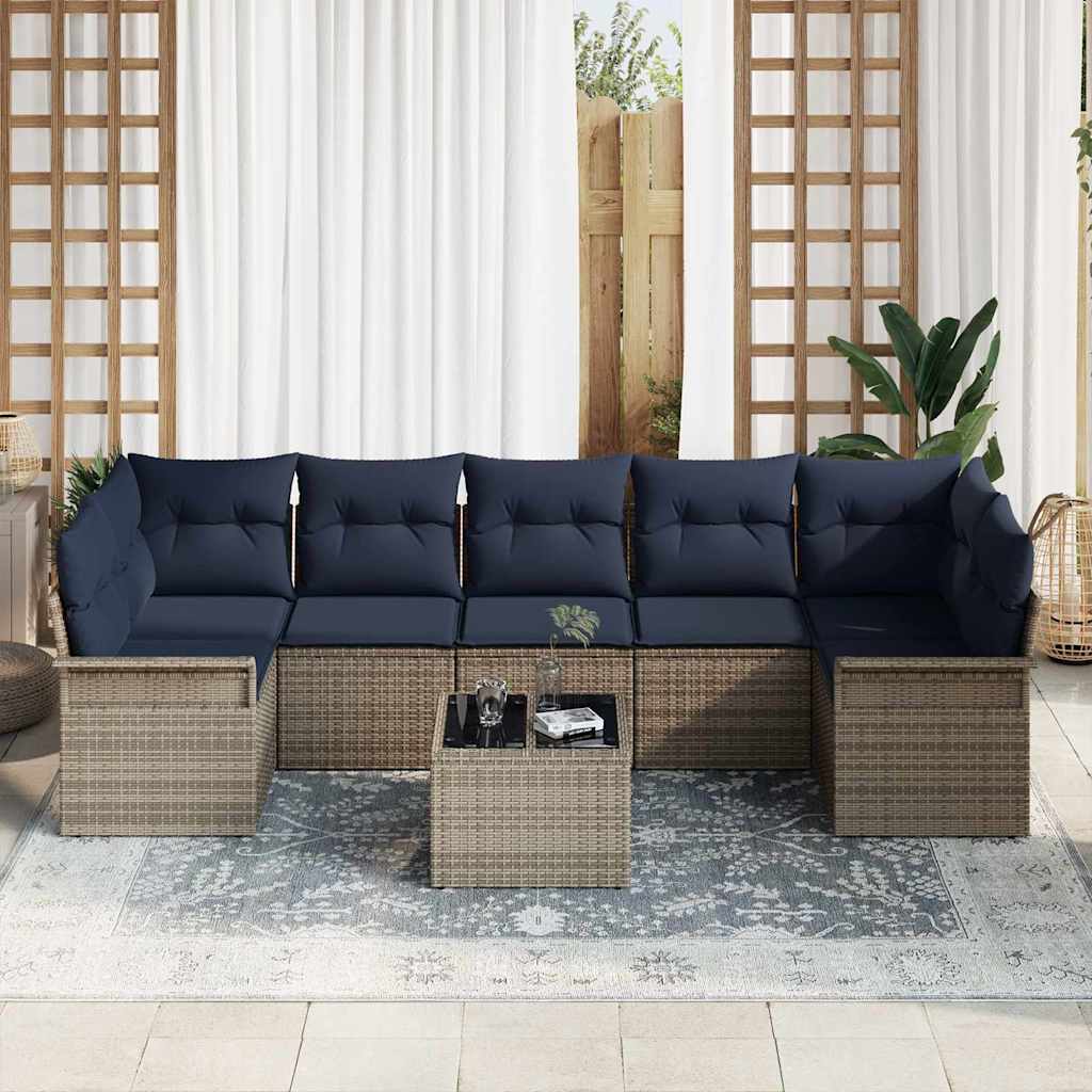 Set Divano da Giardino 8 pcs Grigio e Blu Navy polyrattan | homemem39