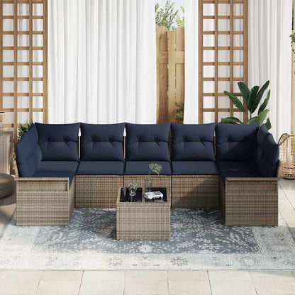 Set Divano da Giardino 8 pcs Grigio e Blu Navy polyrattan | homemem39
