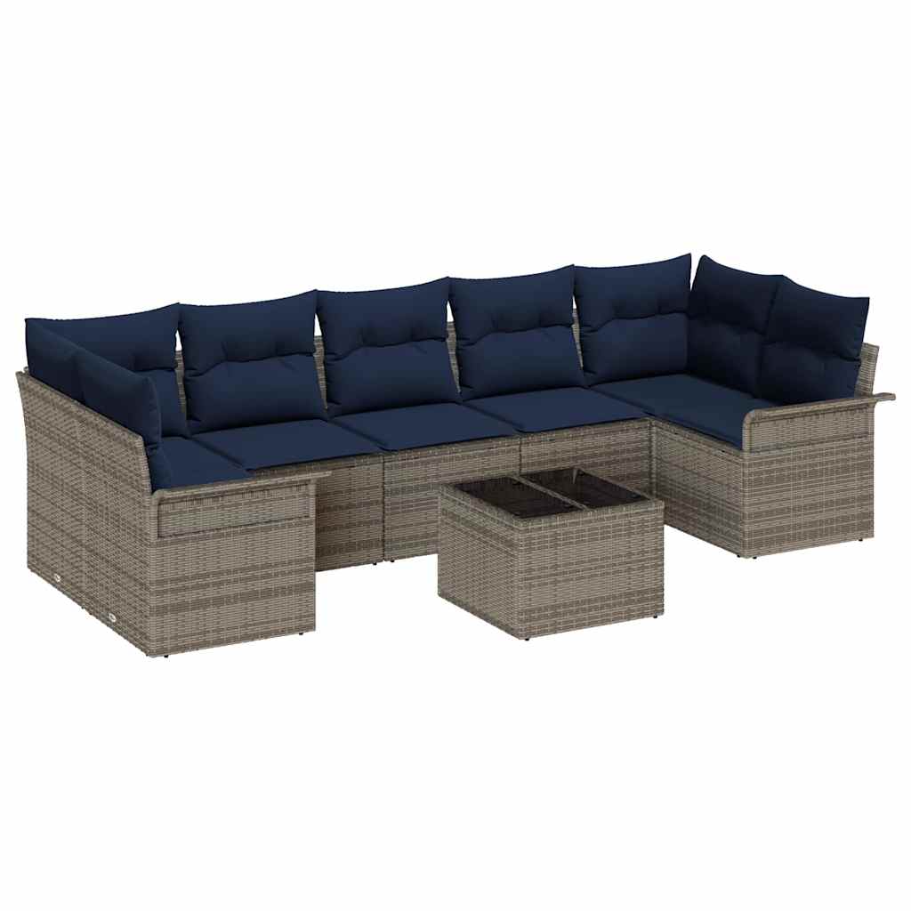 Set Divano da Giardino 8 pcs Grigio e Blu Navy polyrattan | homemem39