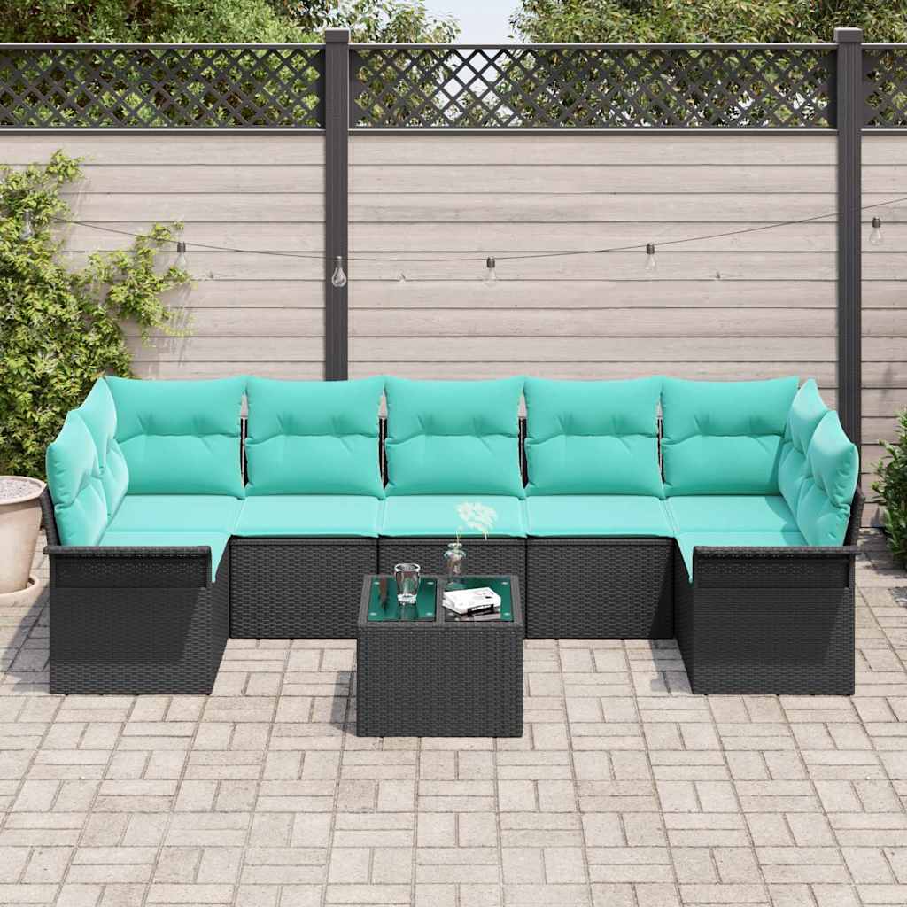 Set Divano da Giardino 8 pcs Nero e Turchese polyrattan | homemem39