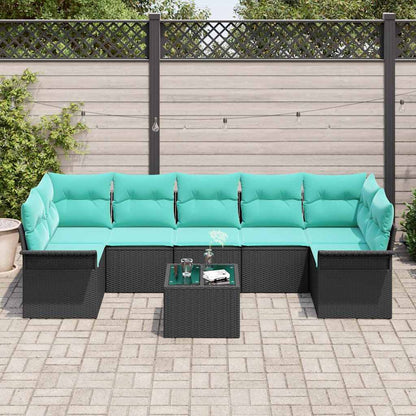 Set Divano da Giardino 8 pcs Nero e Turchese polyrattan | homemem39