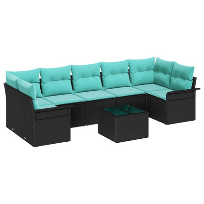 Set Divano da Giardino 8 pcs Nero e Turchese polyrattan