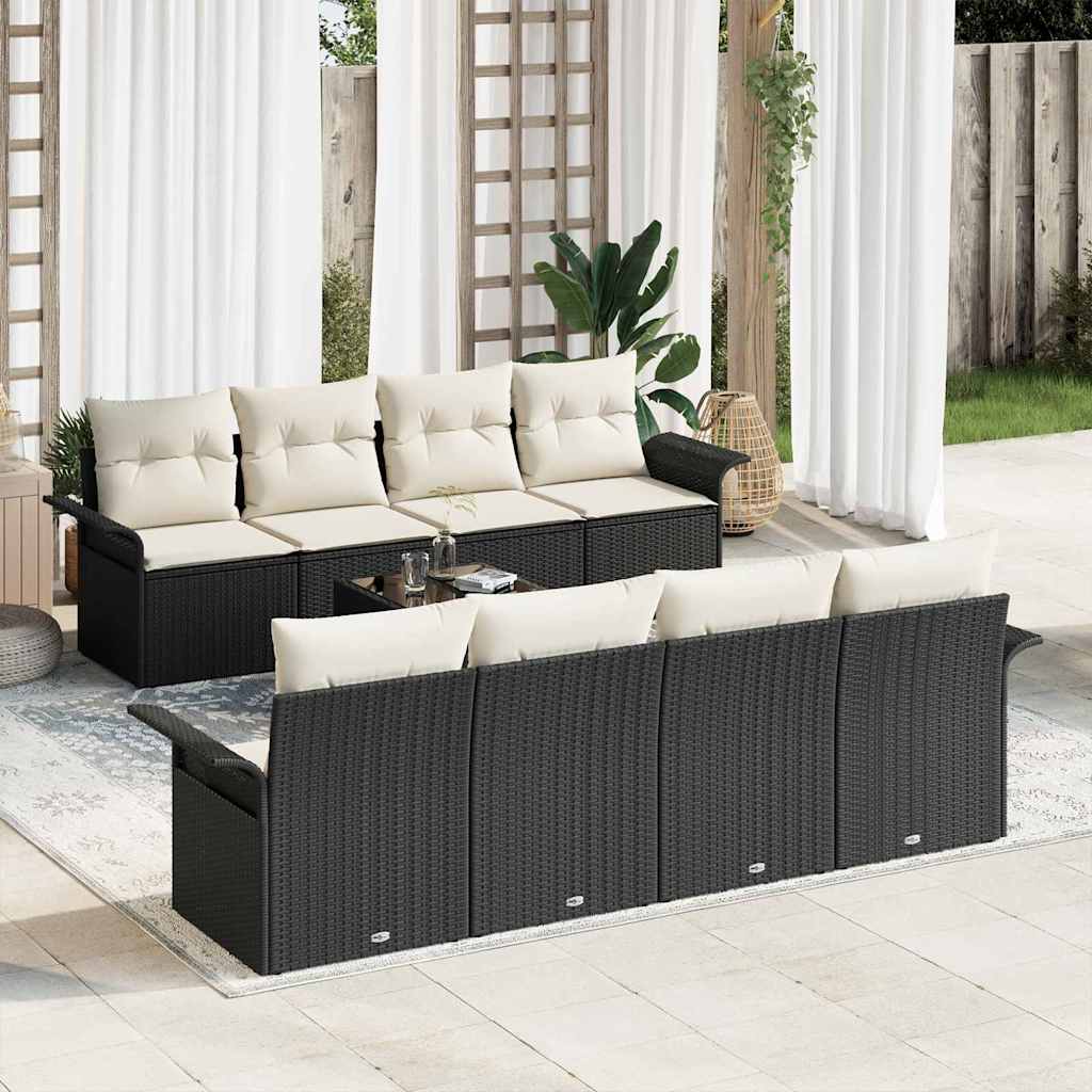 Set Divano da Giardino 9 pcs Nero e Crema polyrattan | homemem39