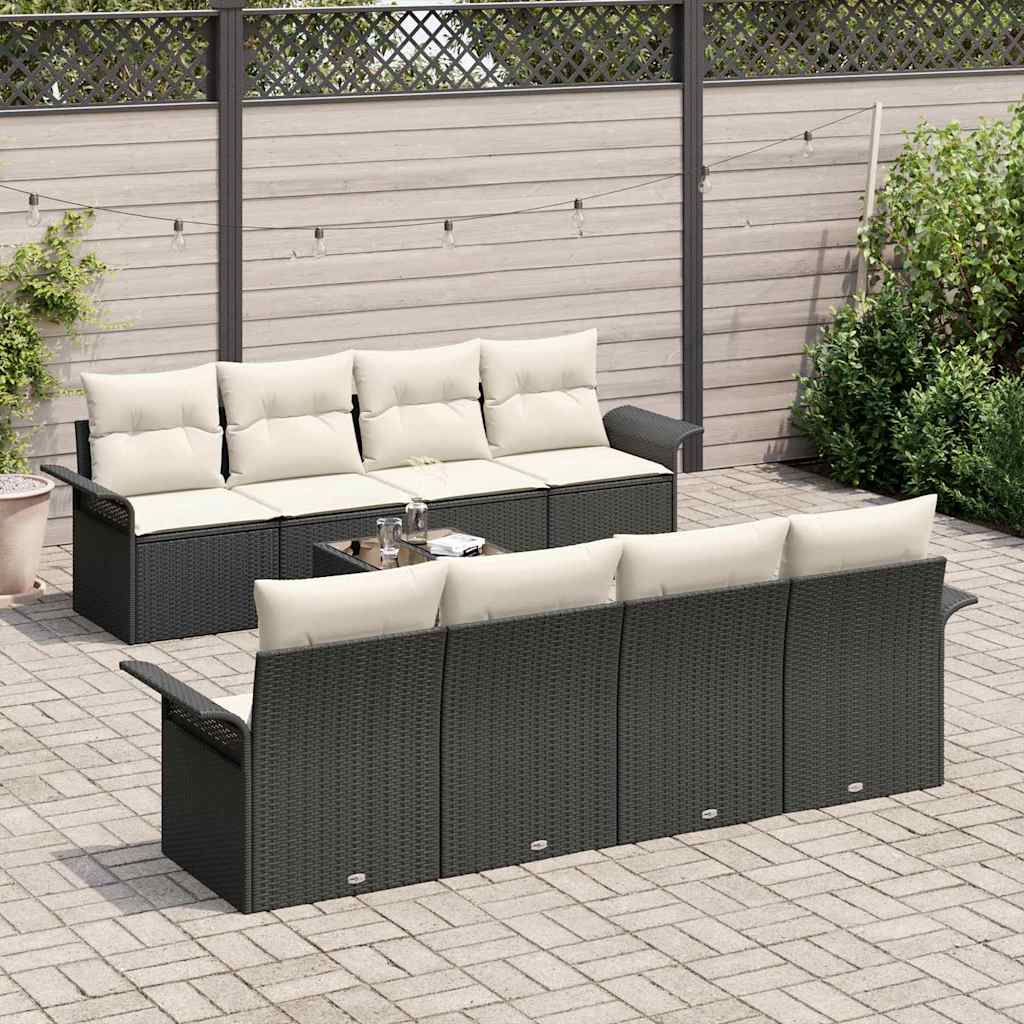 Set Divano da Giardino 9 pcs Nero e Crema polyrattan | homemem39