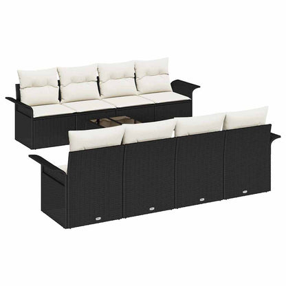 Set Divano da Giardino 9 pcs Nero e Crema polyrattan | homemem39