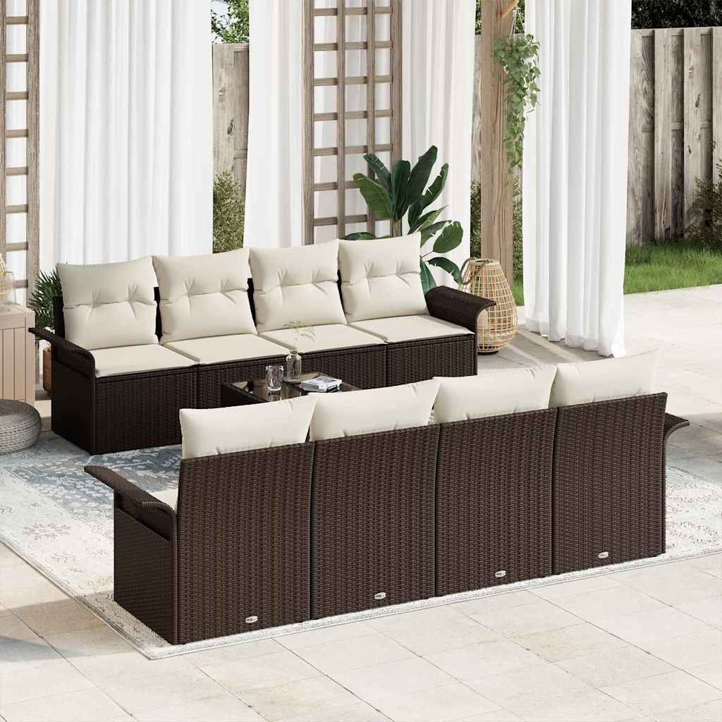 Set Divano da Giardino 9 pcs Marrone e Crema 55 x 55 x 37 cm | homemem39