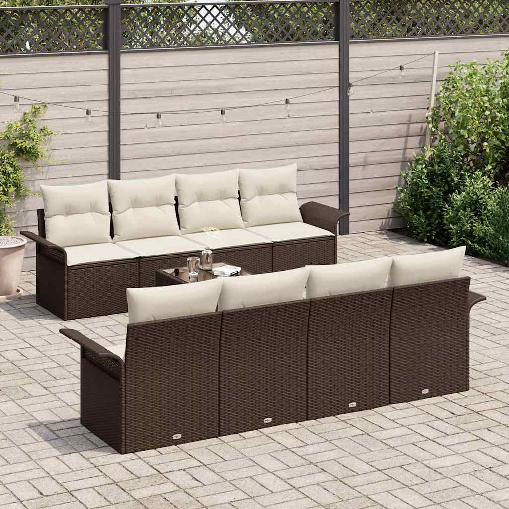 Set Divano da Giardino 9 pcs Marrone e Crema 55 x 55 x 37 cm | homemem39