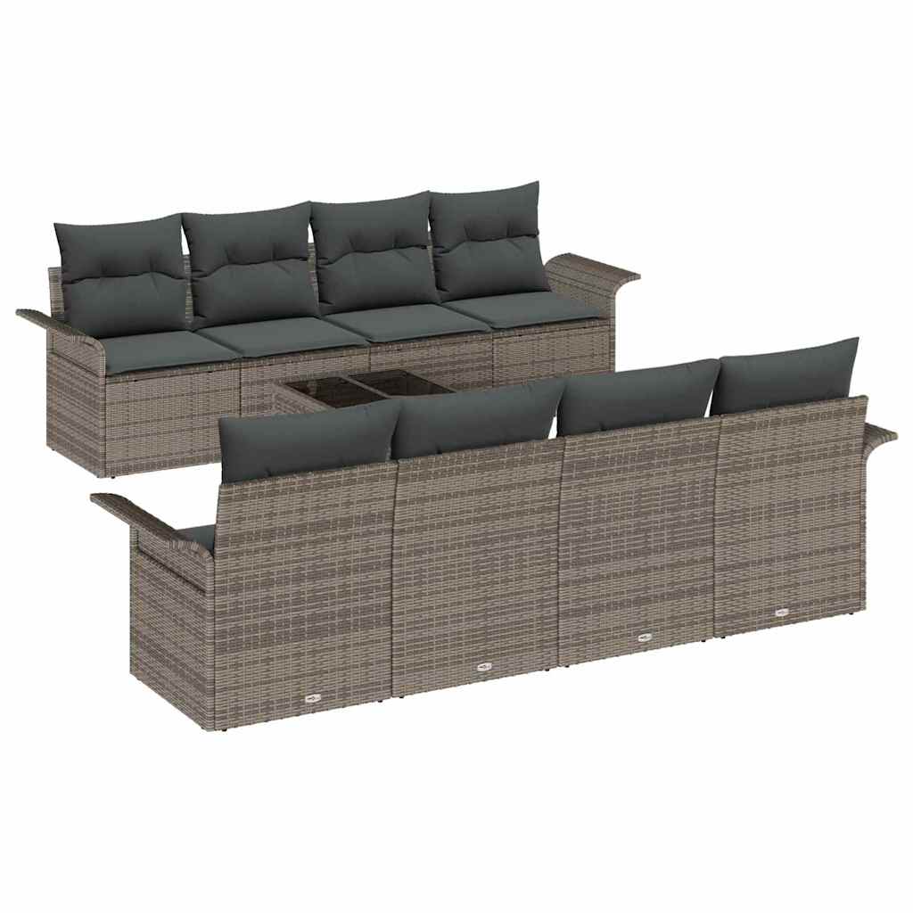 Set Divano da Giardino 9 pcs Grigio 55 x 55 x 37 cm polyrattan