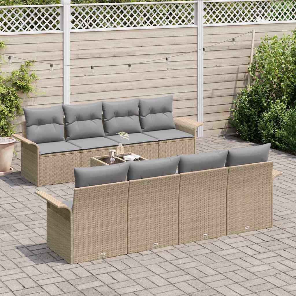Set Divano da Giardino 9 pcs Beige e grigio polyrattan | homemem39
