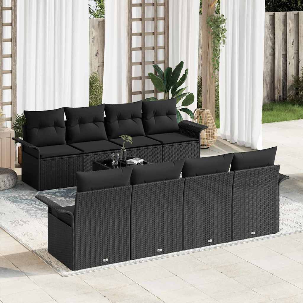 Set Divano da Giardino con cuscino 9 pcs Nero polyrattan | homemem39