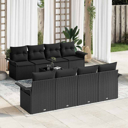 Set Divano da Giardino con cuscino 9 pcs Nero polyrattan | homemem39