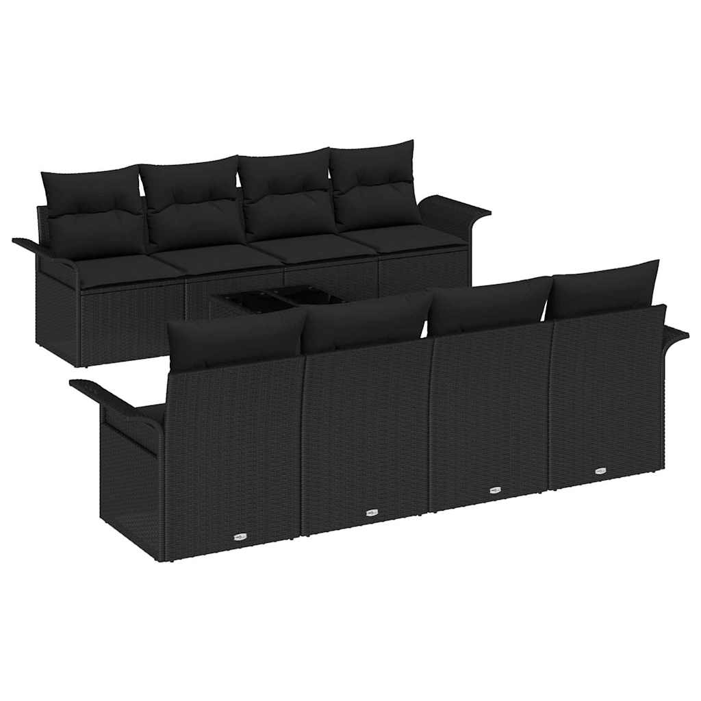 Set Divano da Giardino con cuscino 9 pcs Nero polyrattan | homemem39