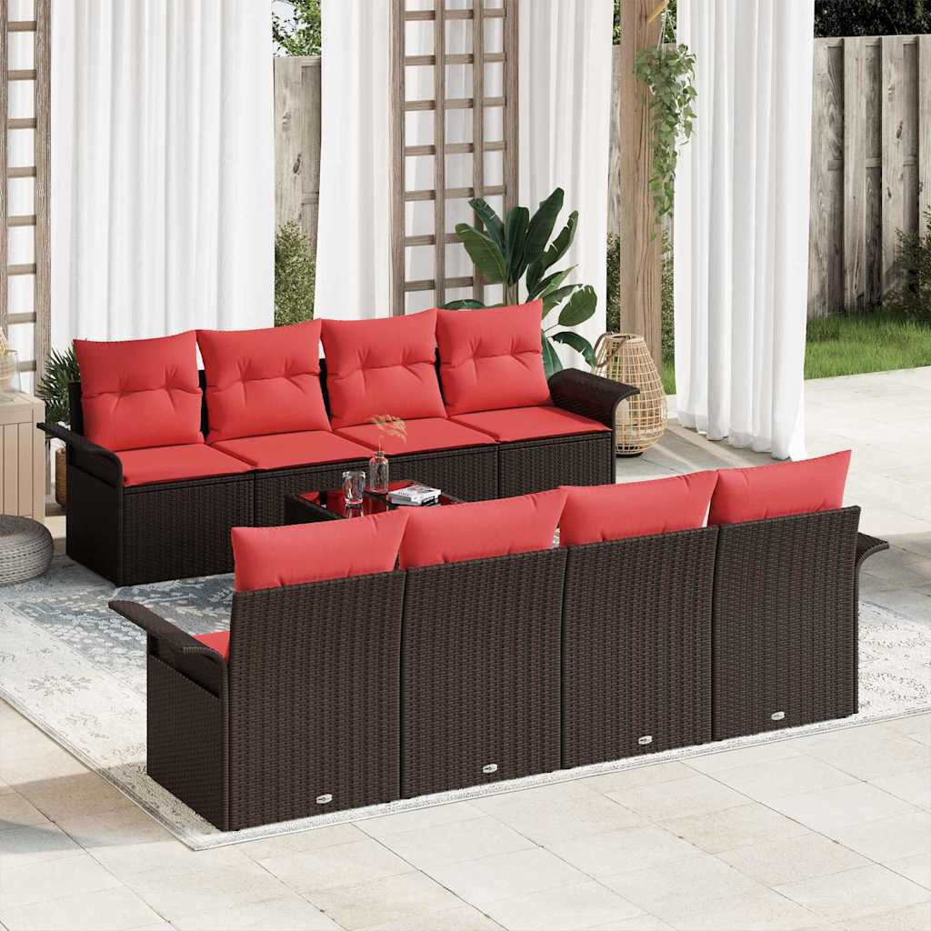 Set Divano da Giardino 9 pcs Beige e Rosso polyrattan | homemem39