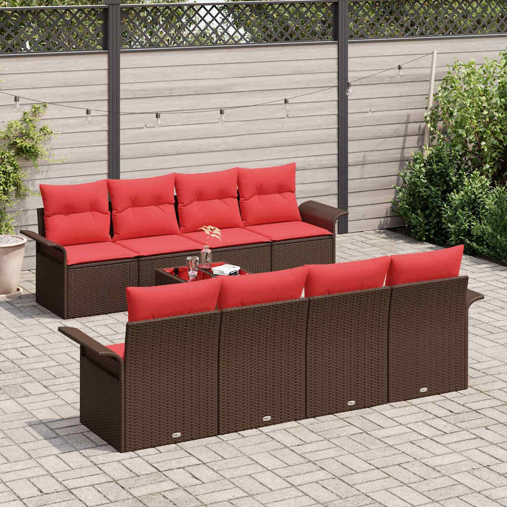 Set Divano da Giardino 9 pcs Beige e Rosso polyrattan | homemem39