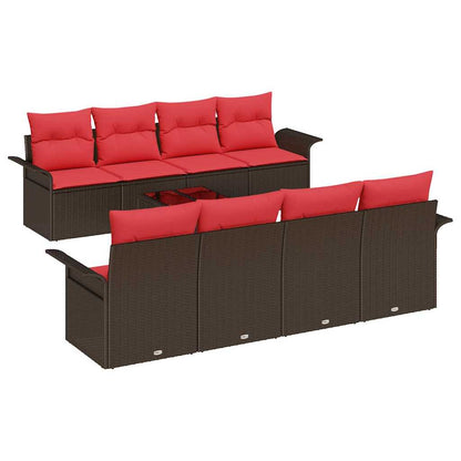 Set Divano da Giardino 9 pcs Beige e Rosso polyrattan | homemem39