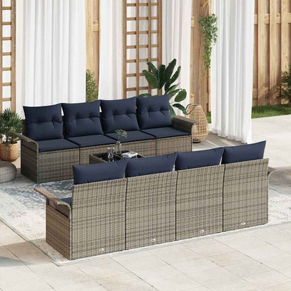 Set Divano da Giardino 9 pcs Grigio e Blu Navy polyrattan | homemem39