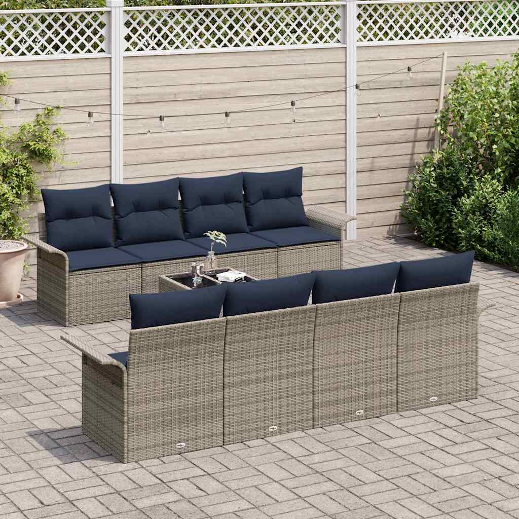 Set Divano da Giardino 9 pcs Grigio e Blu Navy polyrattan | homemem39