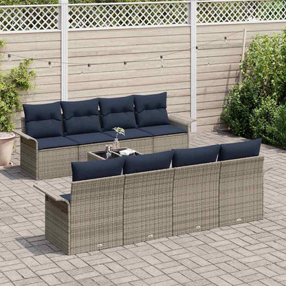 Set Divano da Giardino 9 pcs Grigio e Blu Navy polyrattan | homemem39