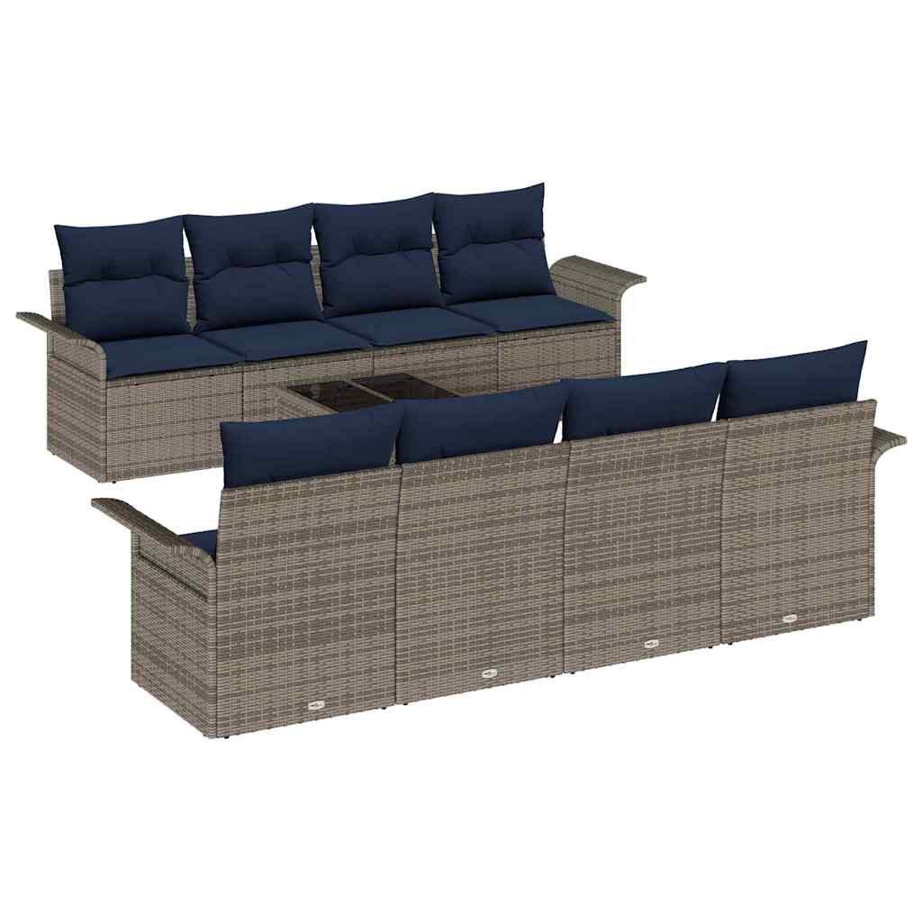 Set Divano da Giardino 9 pcs Grigio e Blu Navy polyrattan | homemem39
