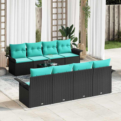 Set Divano da Giardino 9 pcs Nero e Turchese polyrattan | homemem39