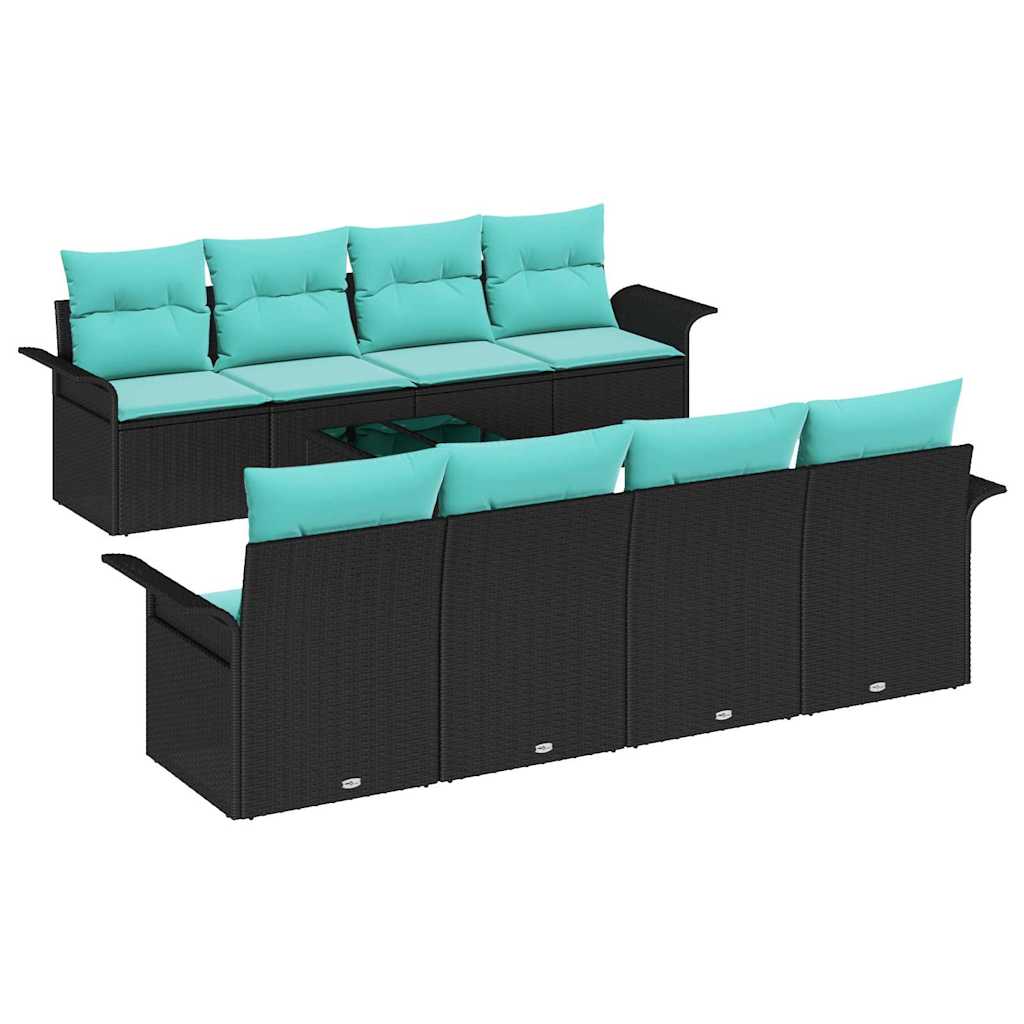 Set Divano da Giardino 9 pcs Nero e Turchese polyrattan | homemem39
