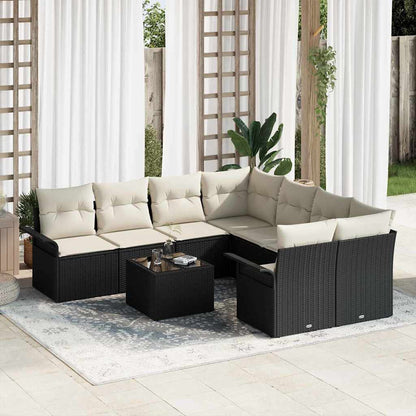Set Divano da Giardino 9 pcs Nero e Crema polyrattan | homemem39
