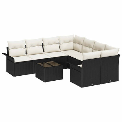 Set Divano da Giardino 9 pcs Nero e Crema polyrattan | homemem39