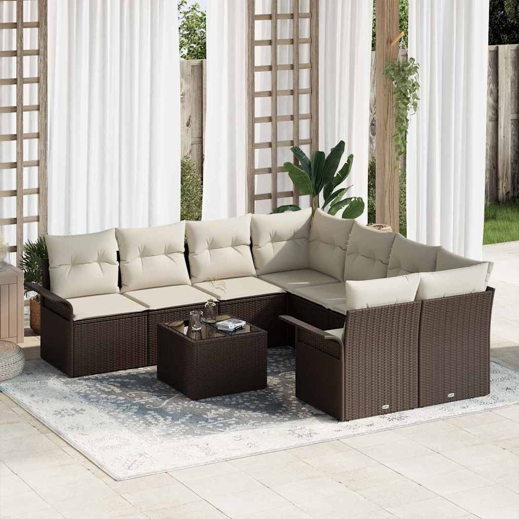 Set Divano da Giardino 9 pcs Marrone e Crema polyrattan | homemem39