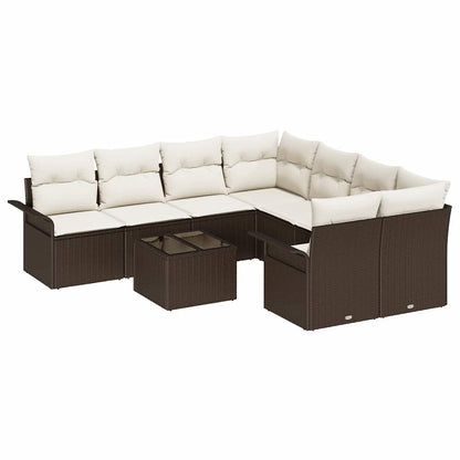 Set Divano da Giardino 9 pcs Marrone e Crema polyrattan | homemem39
