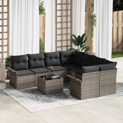 Set Divano da Giardino con cuscino 9 pcs Grigio polyrattan | homemem39
