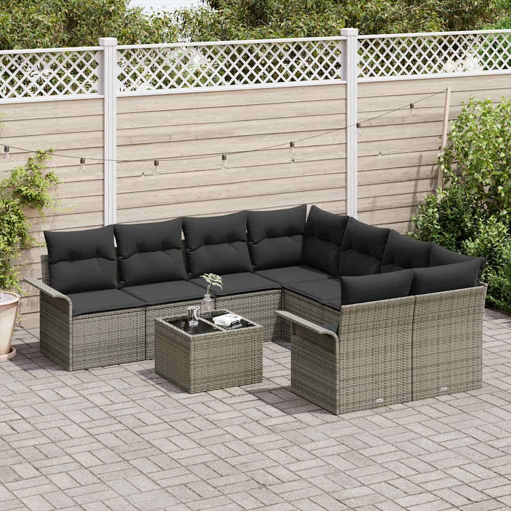 Set Divano da Giardino con cuscino 9 pcs Grigio polyrattan | homemem39