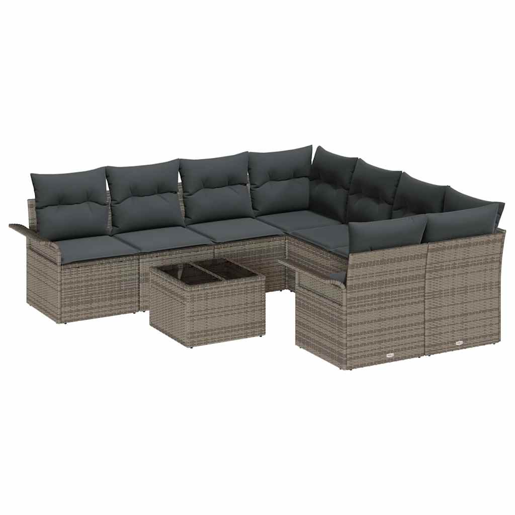 Set Divano da Giardino con cuscino 9 pcs Grigio polyrattan | homemem39