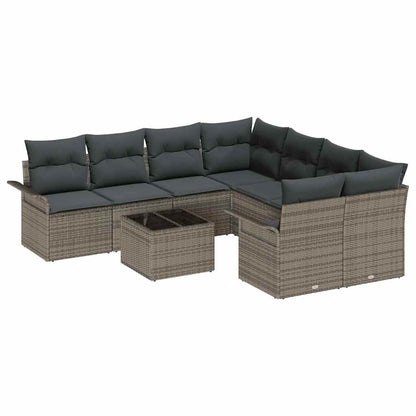Set Divano da Giardino con cuscino 9 pcs Grigio polyrattan | homemem39