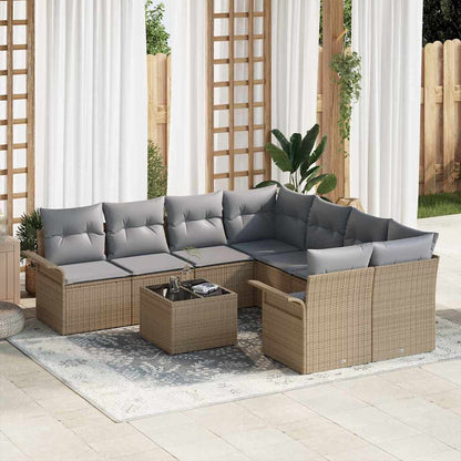 Set Divano da Giardino 9 pcs Beige e grigio polyrattan | homemem39