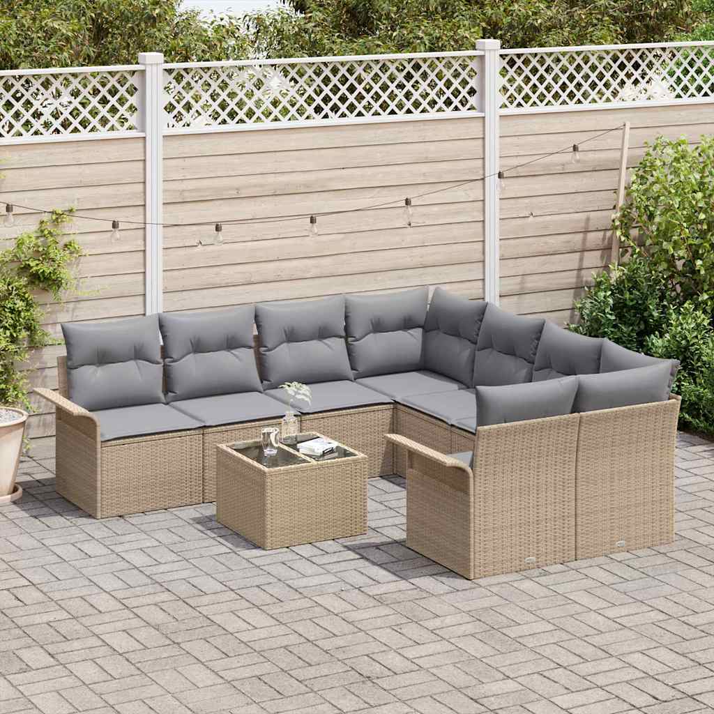 Set Divano da Giardino 9 pcs Beige e grigio polyrattan | homemem39