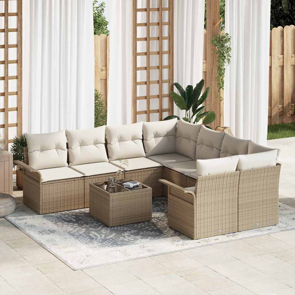 Set Divano da Giardino 9 pcs Beige e Crema polyrattan | homemem39