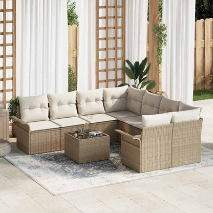 Set Divano da Giardino 9 pcs Beige e Crema polyrattan | homemem39