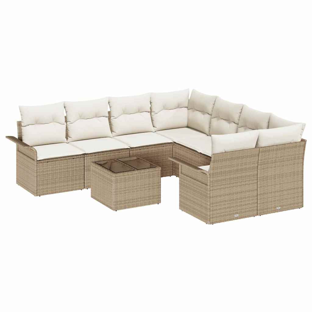 Set Divano da Giardino 9 pcs Beige e Crema polyrattan | homemem39