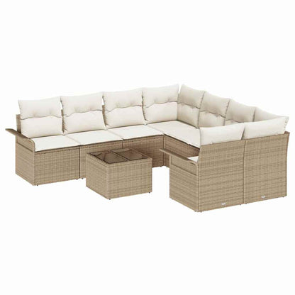 Set Divano da Giardino 9 pcs Beige e Crema polyrattan | homemem39