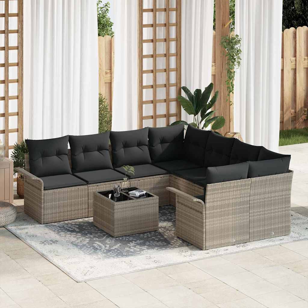 Set Divano da Giardino 9 pcs Grigio chiaro e grigio scuro | homemem39