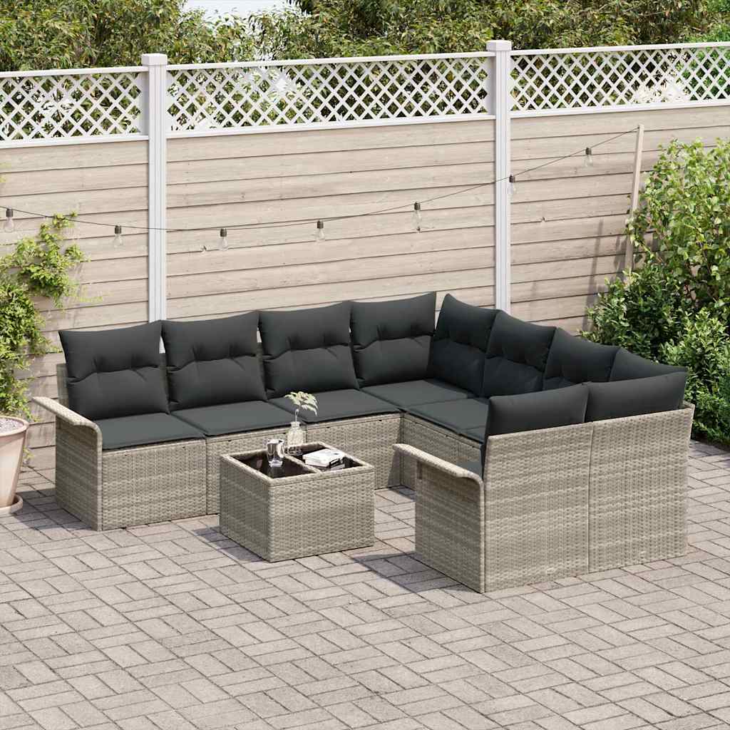 Set Divano da Giardino 9 pcs Grigio chiaro e grigio scuro | homemem39