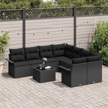 Set Divano da Giardino con cuscino 9 pcs Nero polyrattan | homemem39