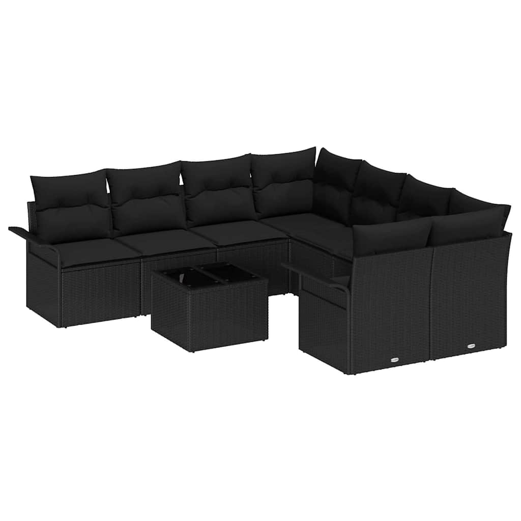Set Divano da Giardino con cuscino 9 pcs Nero polyrattan | homemem39
