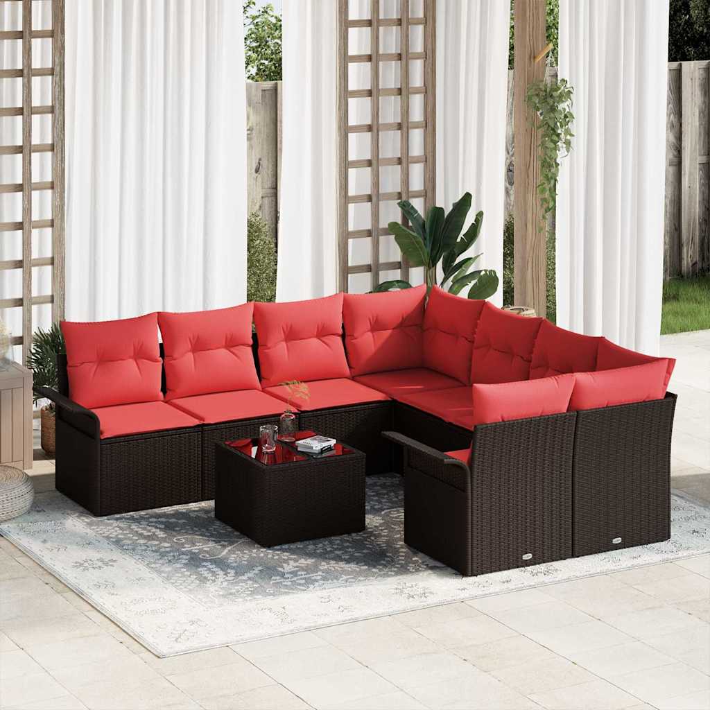 Set Divano da Giardino 9 pcs Beige e Rosso polyrattan | homemem39