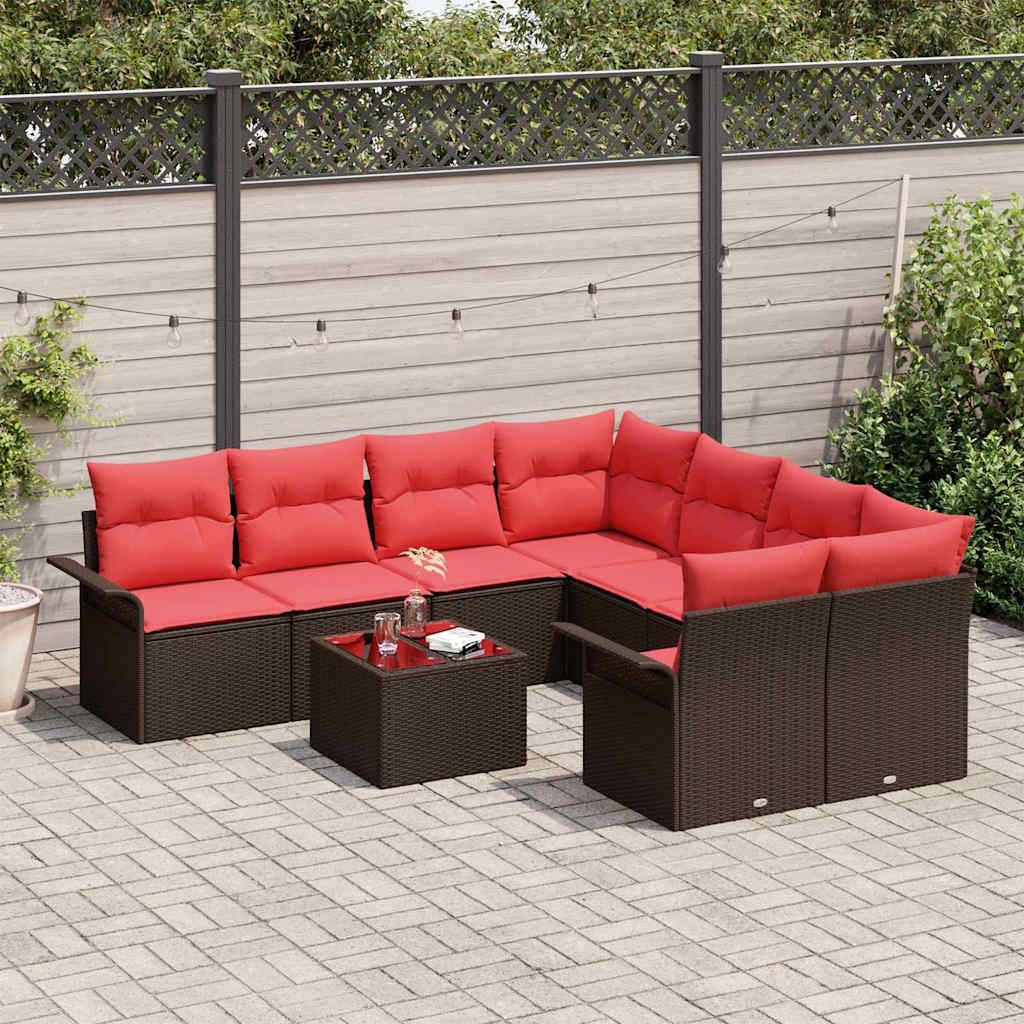 Set Divano da Giardino 9 pcs Beige e Rosso polyrattan | homemem39